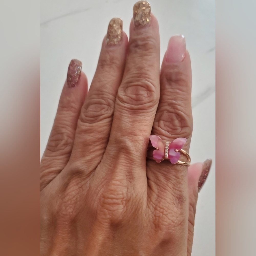 Pink Butterfly & Rhinestone Ring NWOT - Picture 11 of 14